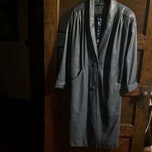 Jacqueline Ferrar Blue, Leather Trench Coat, Size Medium, EUC